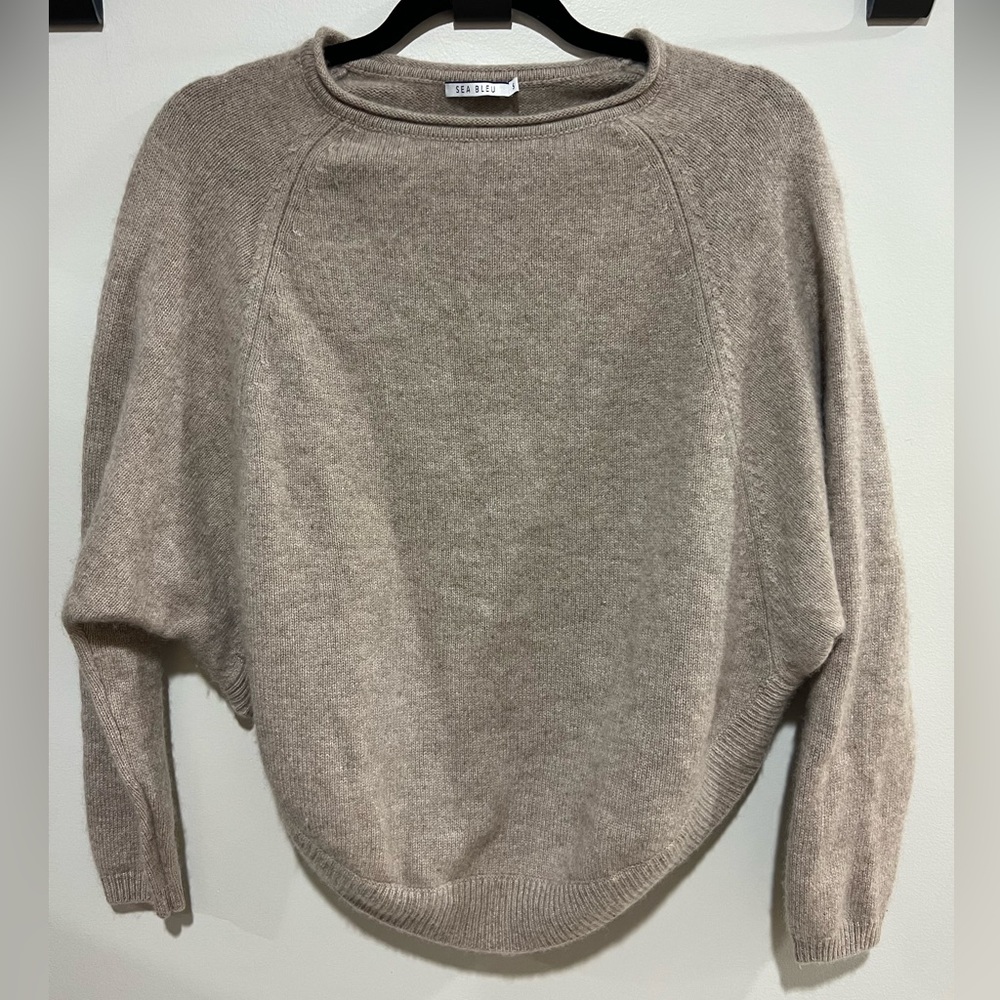 100% Cashmere Sea Bleu Curved Hemmed Crew Cashmere Sweater - Size S